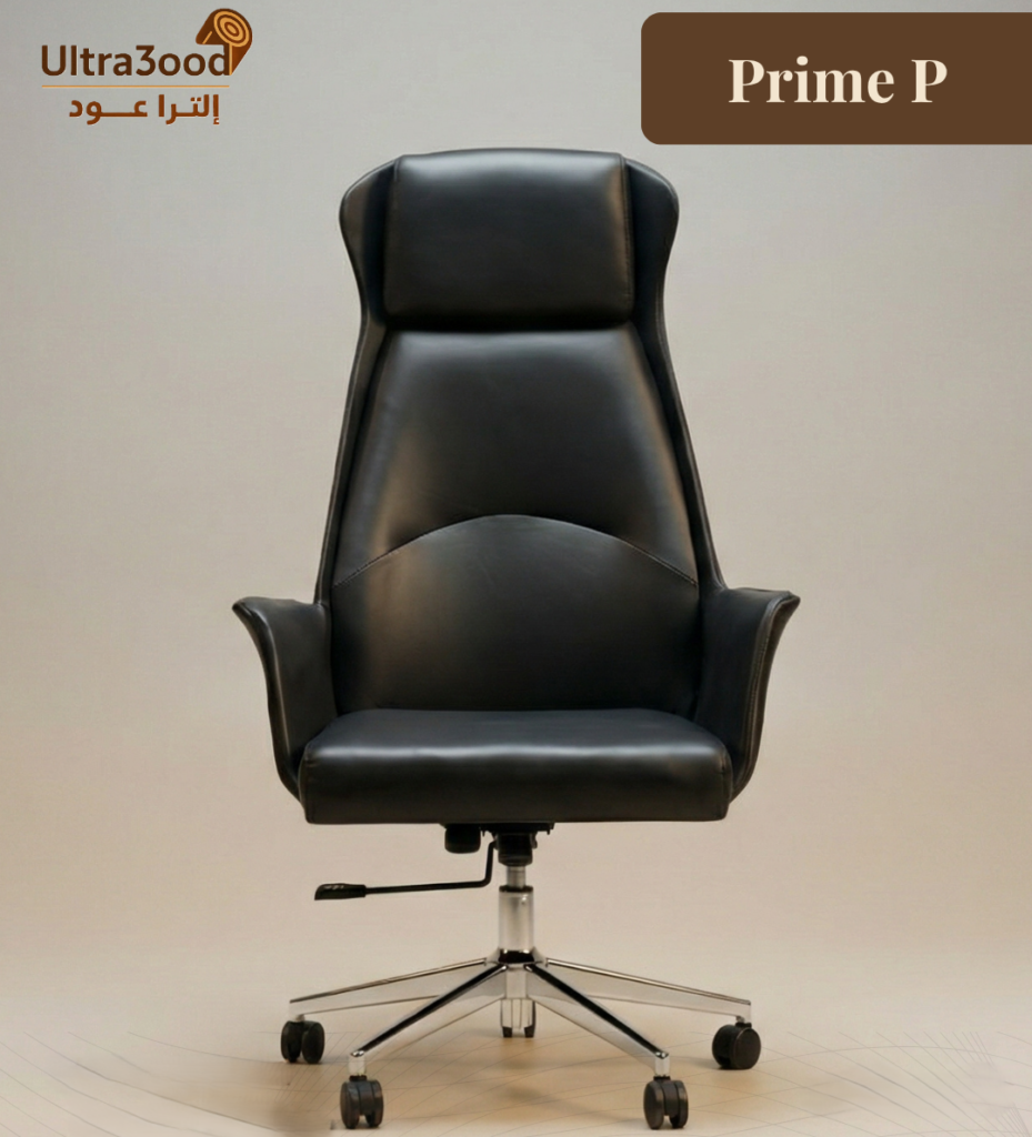 Fauteuil de direction cuir enveloppant noir avec dossier cocooning et piètement chromé